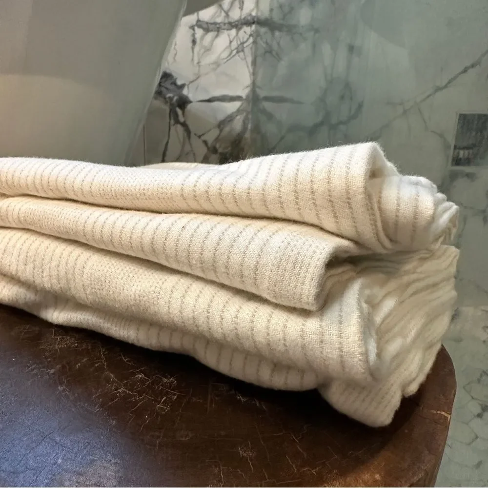 BOLL & BRANCH | cream / oak fine line striped FLANNEL standard pillow covers - Picture 3 of 14